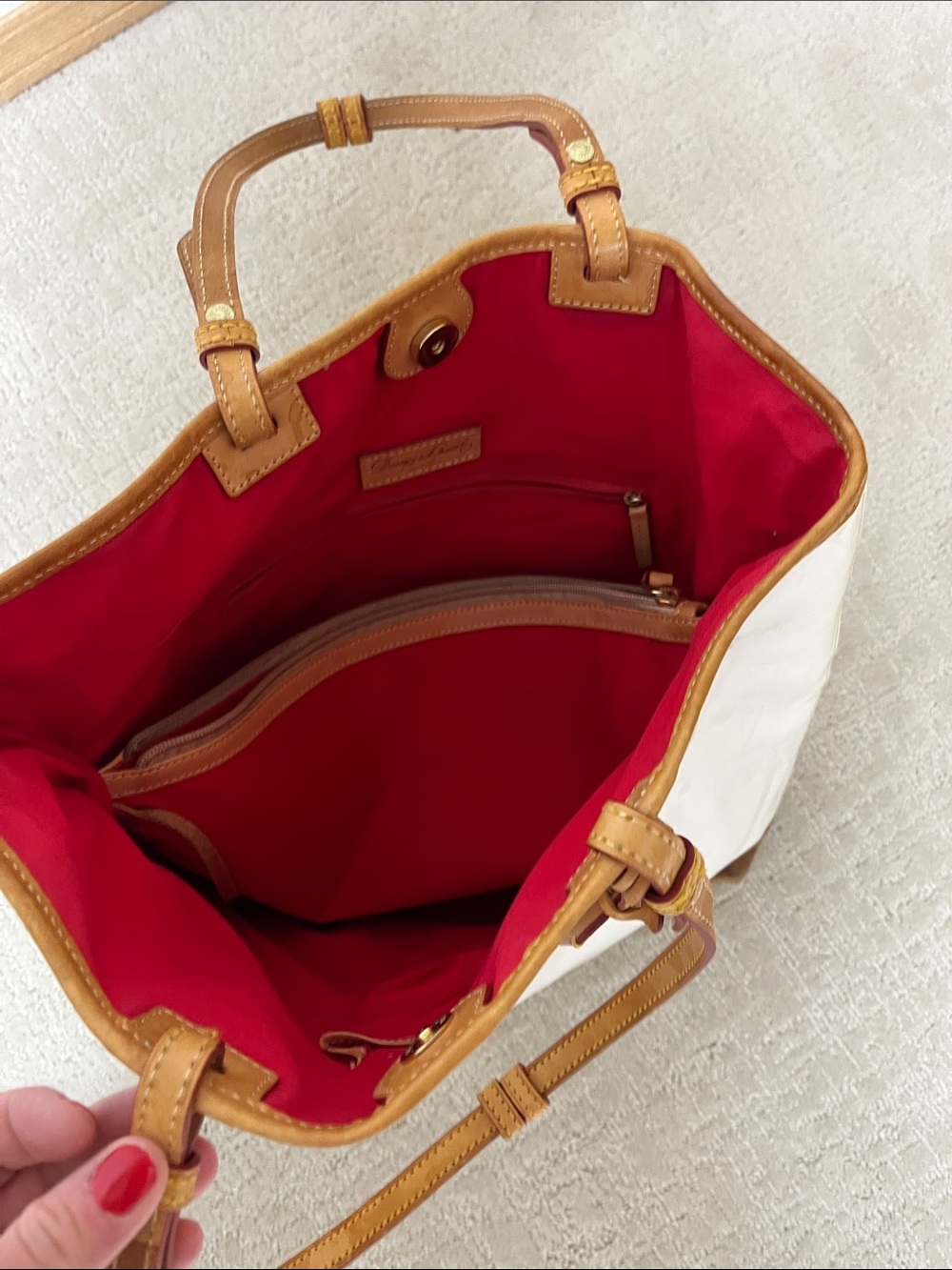 Dooney & Bourke White and Tan Leather-Trim Tote - Picture 7 of 8